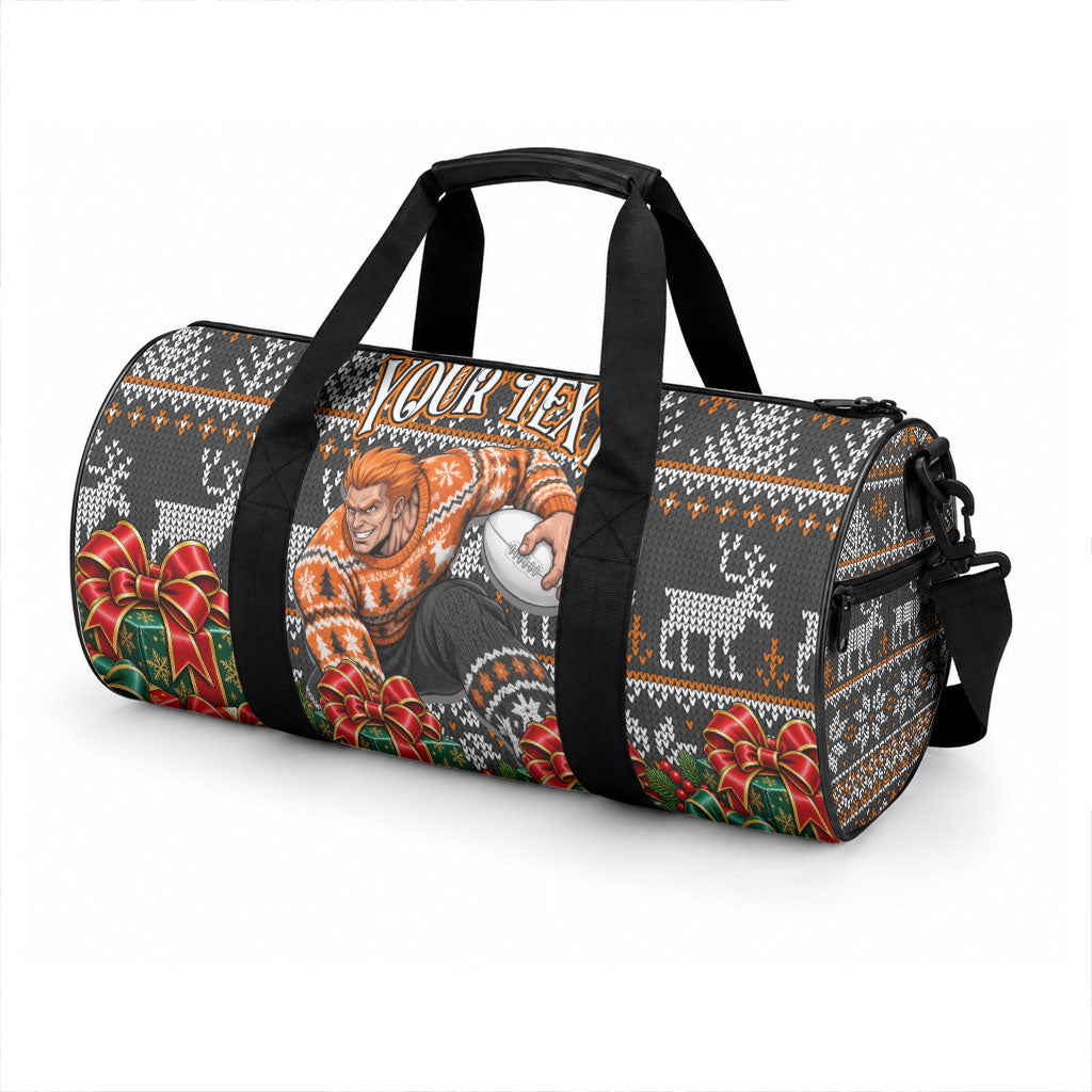 Personalized Giants Football Christmas Duffle Bag Australian Football Mascot - Ugly Xmas Pattern Festive