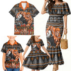 Personalized Giants Football Christmas Family Matching Mermaid Dress and Hawaiian Shirt Australian Football Mascot - Ugly Xmas Pattern Festive