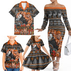 Personalized Giants Football Christmas Family Matching Off The Shoulder Long Sleeve Dress and Hawaiian Shirt Australian Football Mascot - Ugly Xmas Pattern Festive