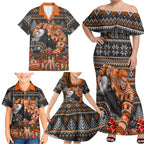 Personalized Giants Football Christmas Family Matching Off Shoulder Maxi Dress and Hawaiian Shirt Australian Football Mascot - Ugly Xmas Pattern Festive
