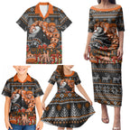 Personalized Giants Football Christmas Family Matching Puletasi and Hawaiian Shirt Australian Football Mascot - Ugly Xmas Pattern Festive