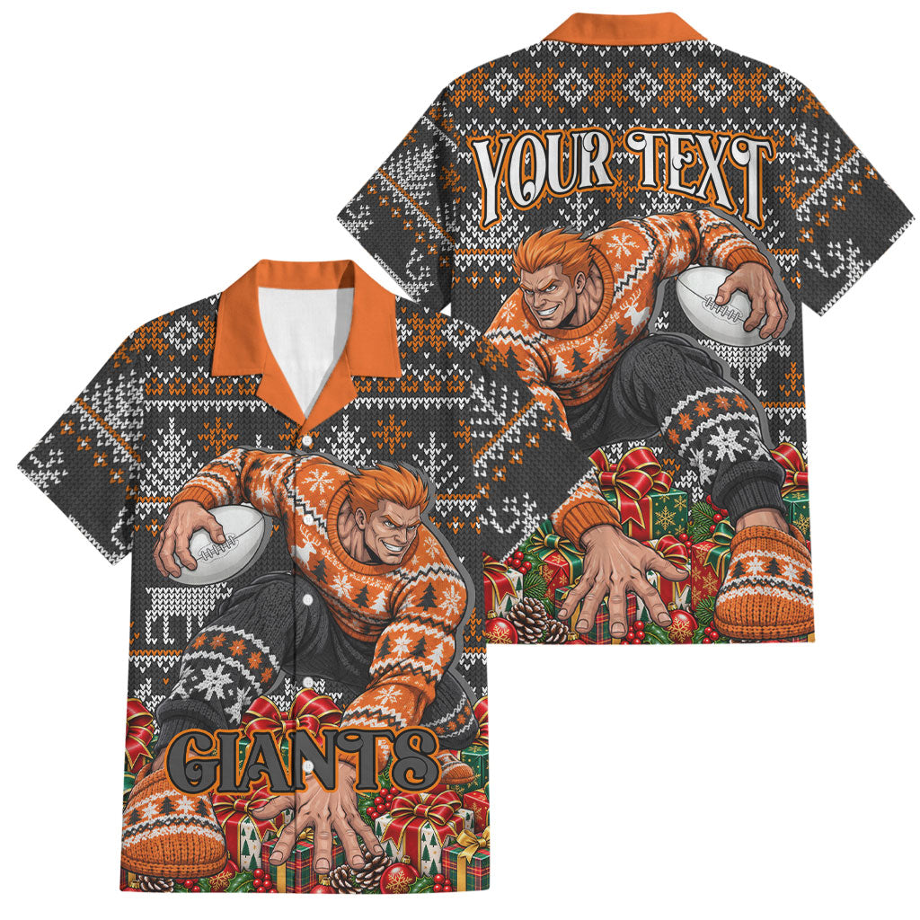 Personalized Giants Football Christmas Family Matching Puletasi and Hawaiian Shirt Australian Football Mascot - Ugly Xmas Pattern Festive