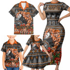 Personalized Giants Football Christmas Family Matching Short Sleeve Bodycon Dress and Hawaiian Shirt Australian Football Mascot - Ugly Xmas Pattern Festive