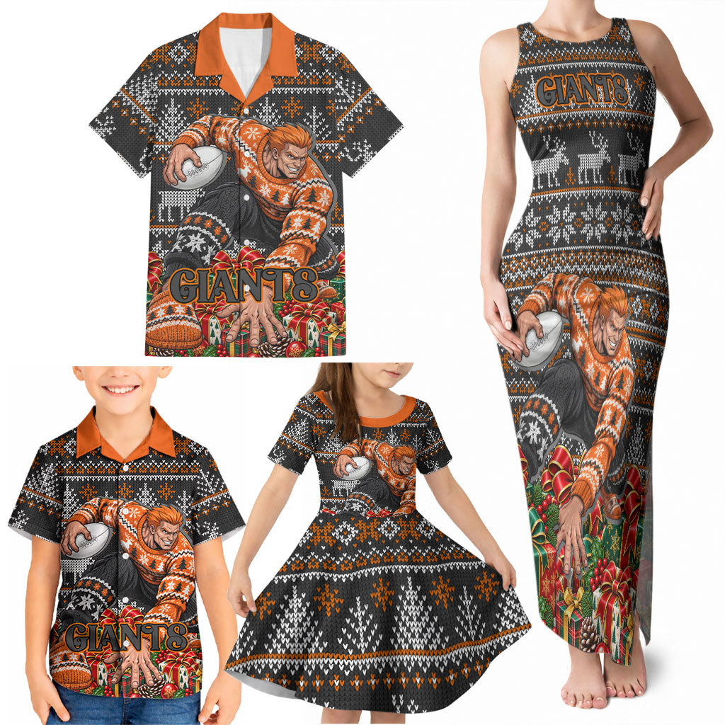 Personalized Giants Football Christmas Family Matching Tank Maxi Dress and Hawaiian Shirt Australian Football Mascot - Ugly Xmas Pattern Festive