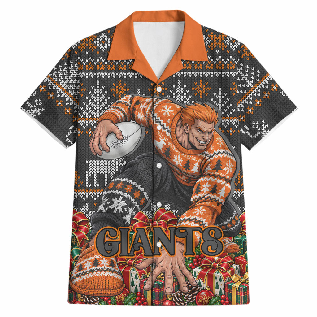Personalized Giants Football Christmas Hawaiian Shirt Australian Football Mascot - Ugly Xmas Pattern Festive