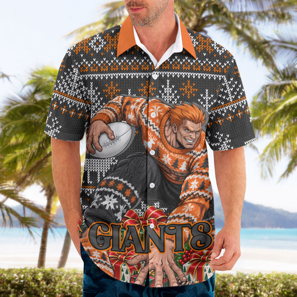 Personalized Giants Football Christmas Hawaiian Shirt Australian Football Mascot - Ugly Xmas Pattern Festive