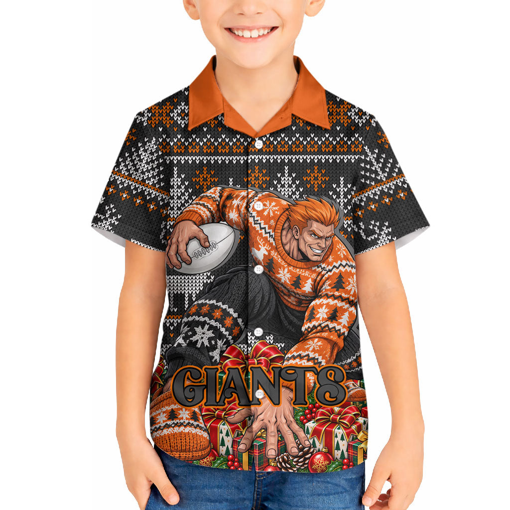 Personalized Giants Football Christmas Hawaiian Shirt Australian Football Mascot - Ugly Xmas Pattern Festive