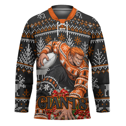 Personalized Giants Football Christmas Hockey Jersey Australian Football Mascot - Ugly Xmas Pattern Festive
