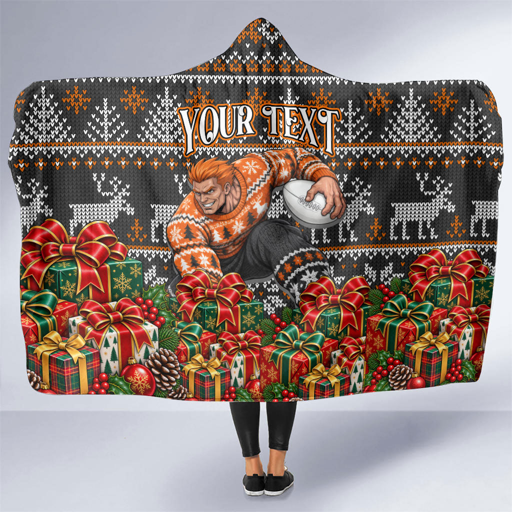 Personalized Giants Football Christmas Hooded Blanket Australian Football Mascot - Ugly Xmas Pattern Festive