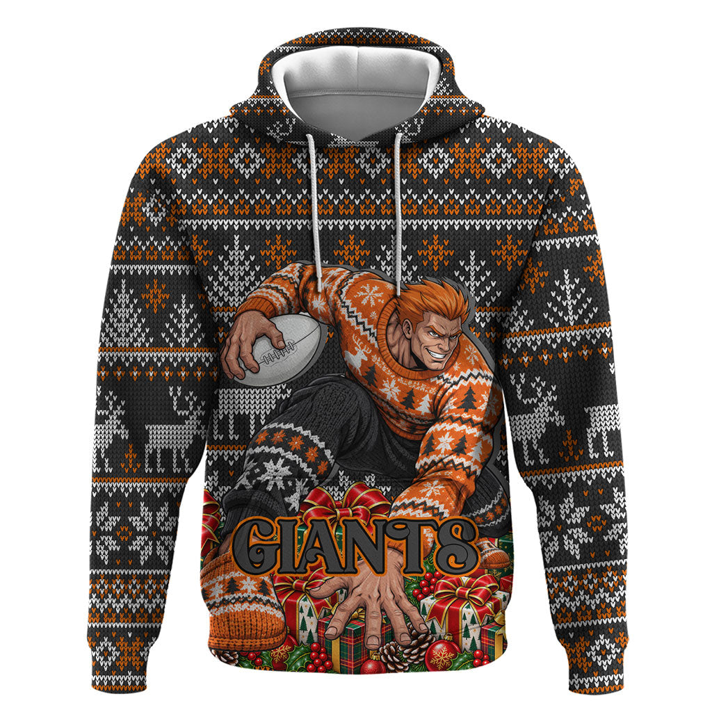 Personalized Giants Football Christmas Hoodie Australian Football Mascot - Ugly Xmas Pattern Festive