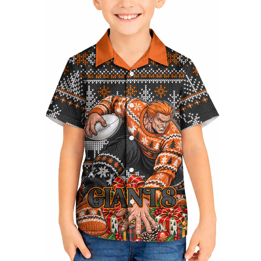 Personalized Giants Football Christmas Kid Hawaiian Shirt Australian Football Mascot - Ugly Xmas Pattern Festive
