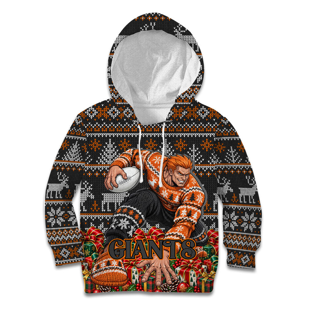 Personalized Giants Football Christmas Kid Hoodie Australian Football Mascot - Ugly Xmas Pattern Festive