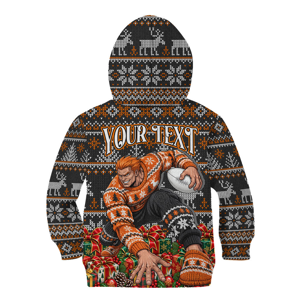 Personalized Giants Football Christmas Kid Hoodie Australian Football Mascot - Ugly Xmas Pattern Festive