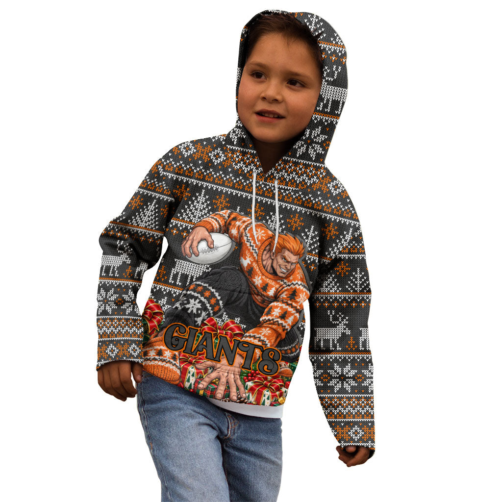 Personalized Giants Football Christmas Kid Hoodie Australian Football Mascot - Ugly Xmas Pattern Festive