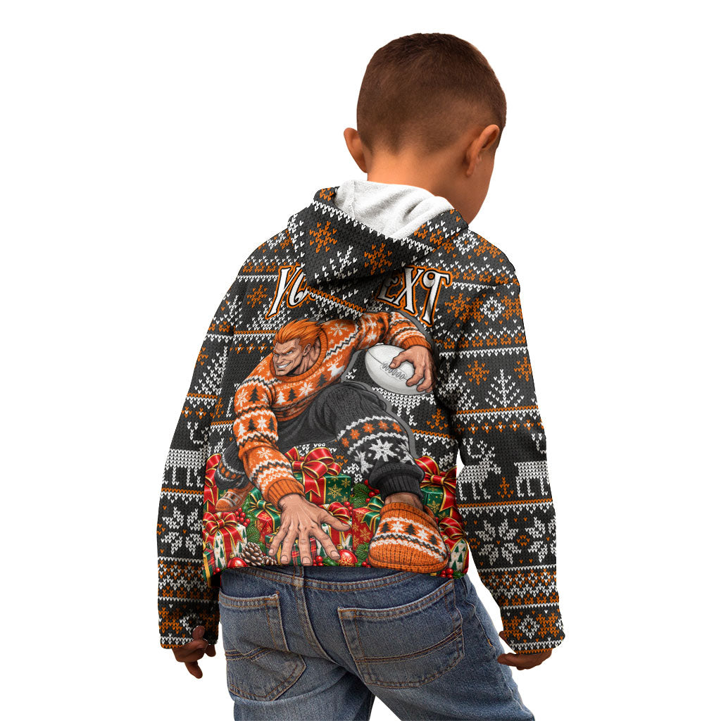 Personalized Giants Football Christmas Kid Hoodie Australian Football Mascot - Ugly Xmas Pattern Festive