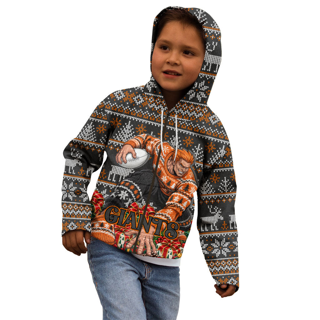 Personalized Giants Football Christmas Kid Hoodie Australian Football Mascot - Ugly Xmas Pattern Festive