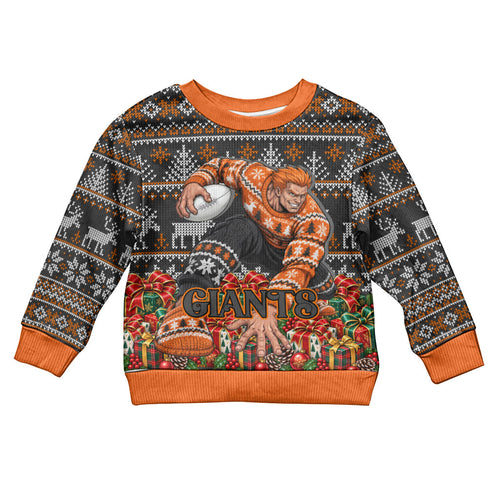 Personalized Giants Football Christmas Kid Ugly Christmas Sweater Australian Football Mascot - Ugly Xmas Pattern Festive