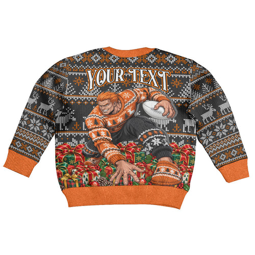 Personalized Giants Football Christmas Kid Ugly Christmas Sweater Australian Football Mascot - Ugly Xmas Pattern Festive