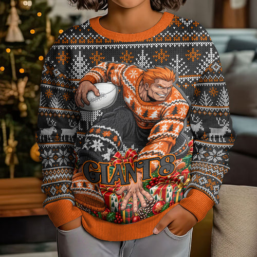Personalized Giants Football Christmas Kid Ugly Christmas Sweater Australian Football Mascot - Ugly Xmas Pattern Festive