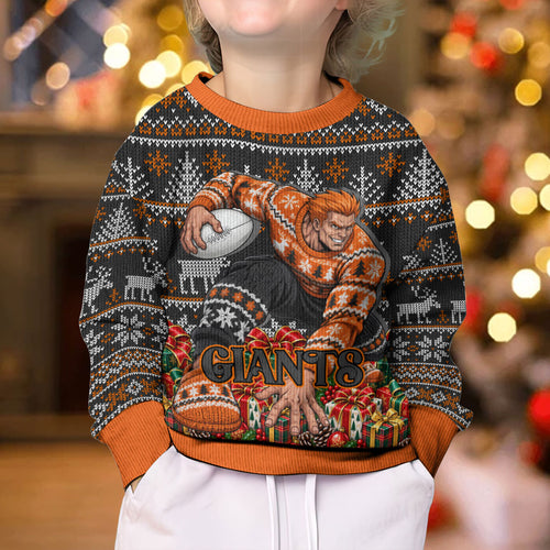 Personalized Giants Football Christmas Kid Ugly Christmas Sweater Australian Football Mascot - Ugly Xmas Pattern Festive