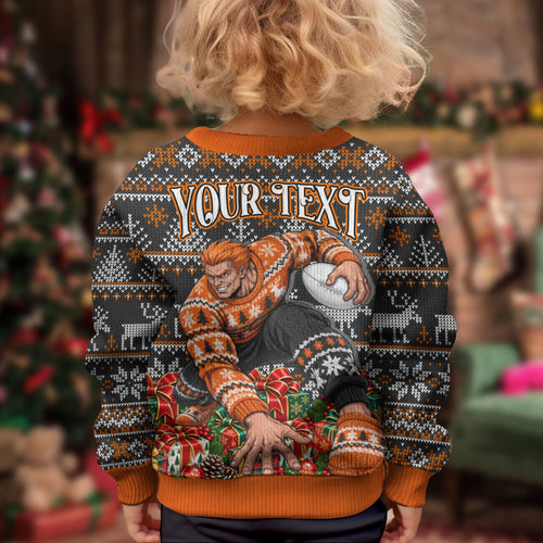 Personalized Giants Football Christmas Kid Ugly Christmas Sweater Australian Football Mascot - Ugly Xmas Pattern Festive
