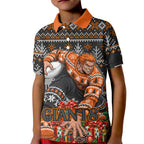 Personalized Giants Football Christmas Kid Polo Shirt Australian Football Mascot - Ugly Xmas Pattern Festive