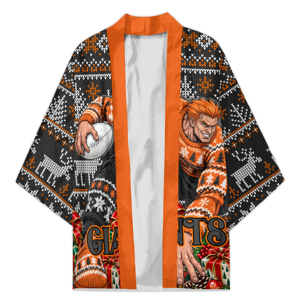 Personalized Giants Football Christmas Kimono Australian Football Mascot - Ugly Xmas Pattern Festive