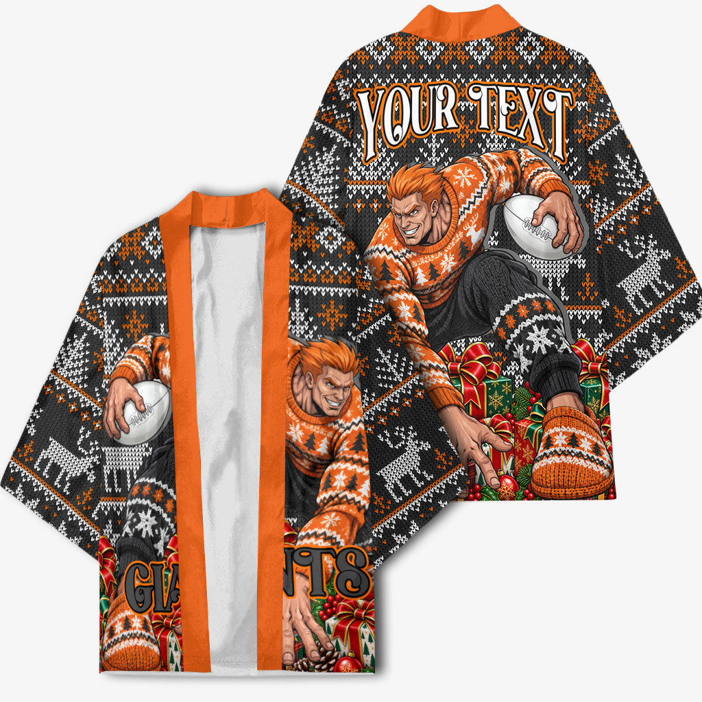 Personalized Giants Football Christmas Kimono Australian Football Mascot - Ugly Xmas Pattern Festive