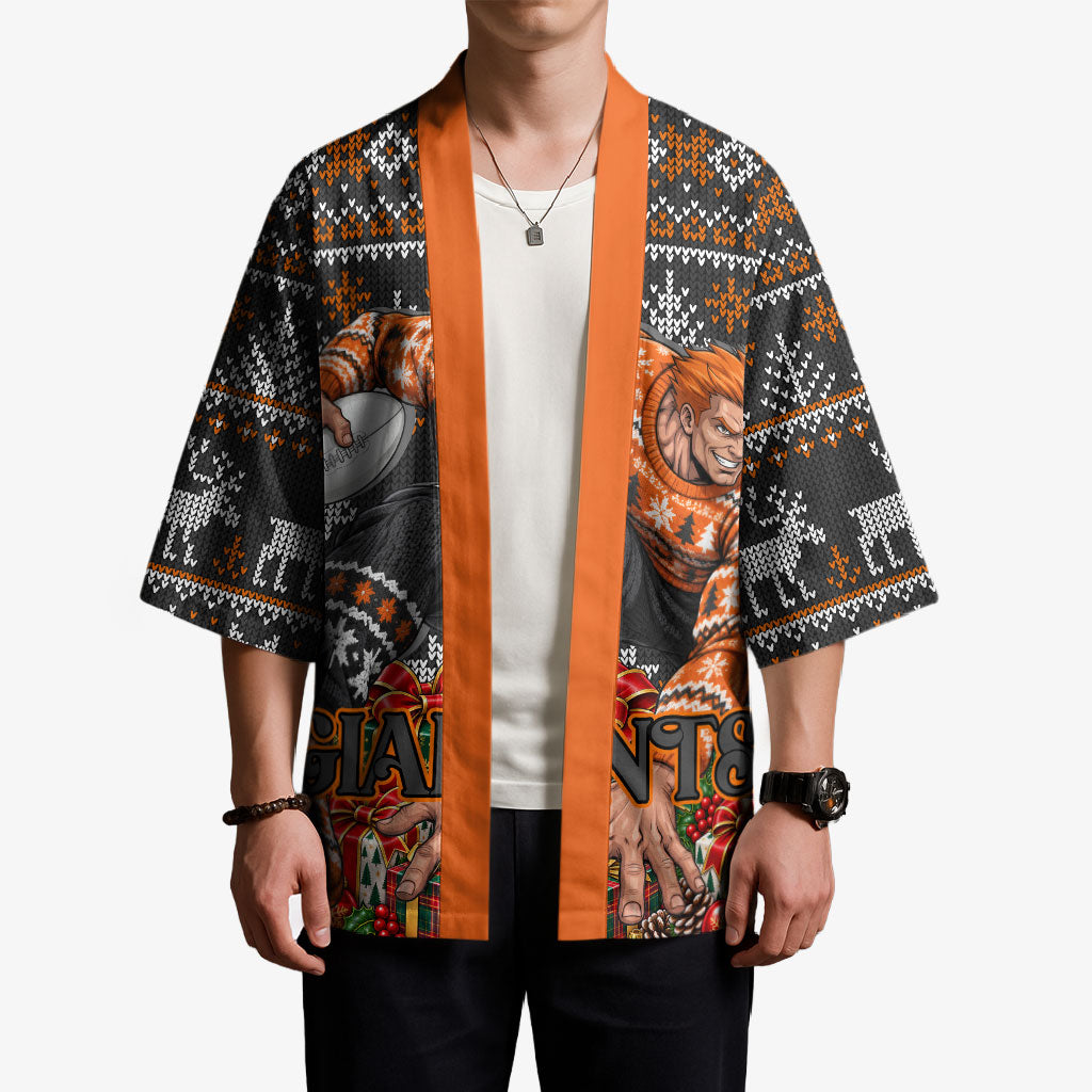 Personalized Giants Football Christmas Kimono Australian Football Mascot - Ugly Xmas Pattern Festive