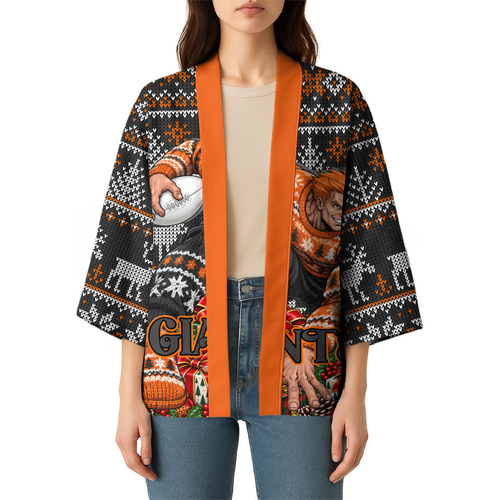 Personalized Giants Football Christmas Kimono Australian Football Mascot - Ugly Xmas Pattern Festive