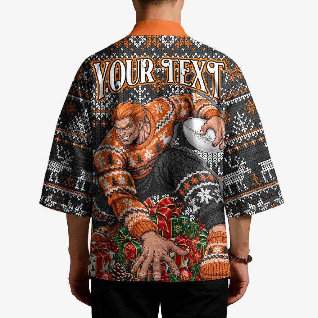 Personalized Giants Football Christmas Kimono Australian Football Mascot - Ugly Xmas Pattern Festive