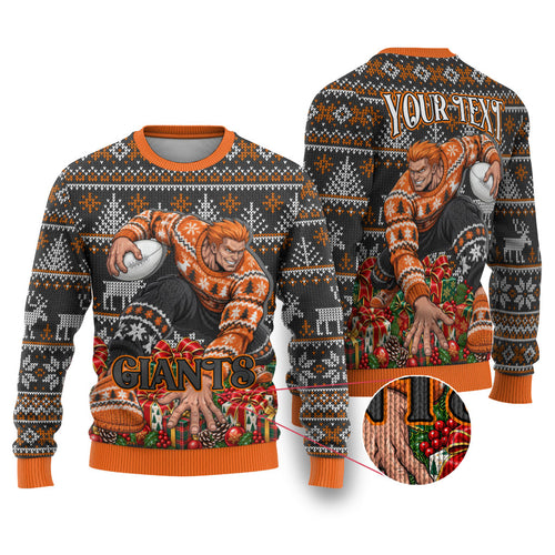 Personalized Giants Football Christmas Ugly Christmas Sweater Australian Football Mascot - Ugly Xmas Pattern Festive