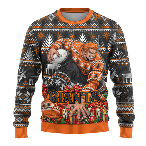 Personalized Giants Football Christmas Ugly Christmas Sweater Australian Football Mascot - Ugly Xmas Pattern Festive