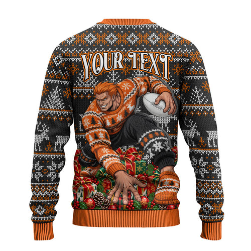 Personalized Giants Football Christmas Ugly Christmas Sweater Australian Football Mascot - Ugly Xmas Pattern Festive