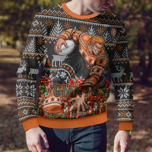 Personalized Giants Football Christmas Ugly Christmas Sweater Australian Football Mascot - Ugly Xmas Pattern Festive