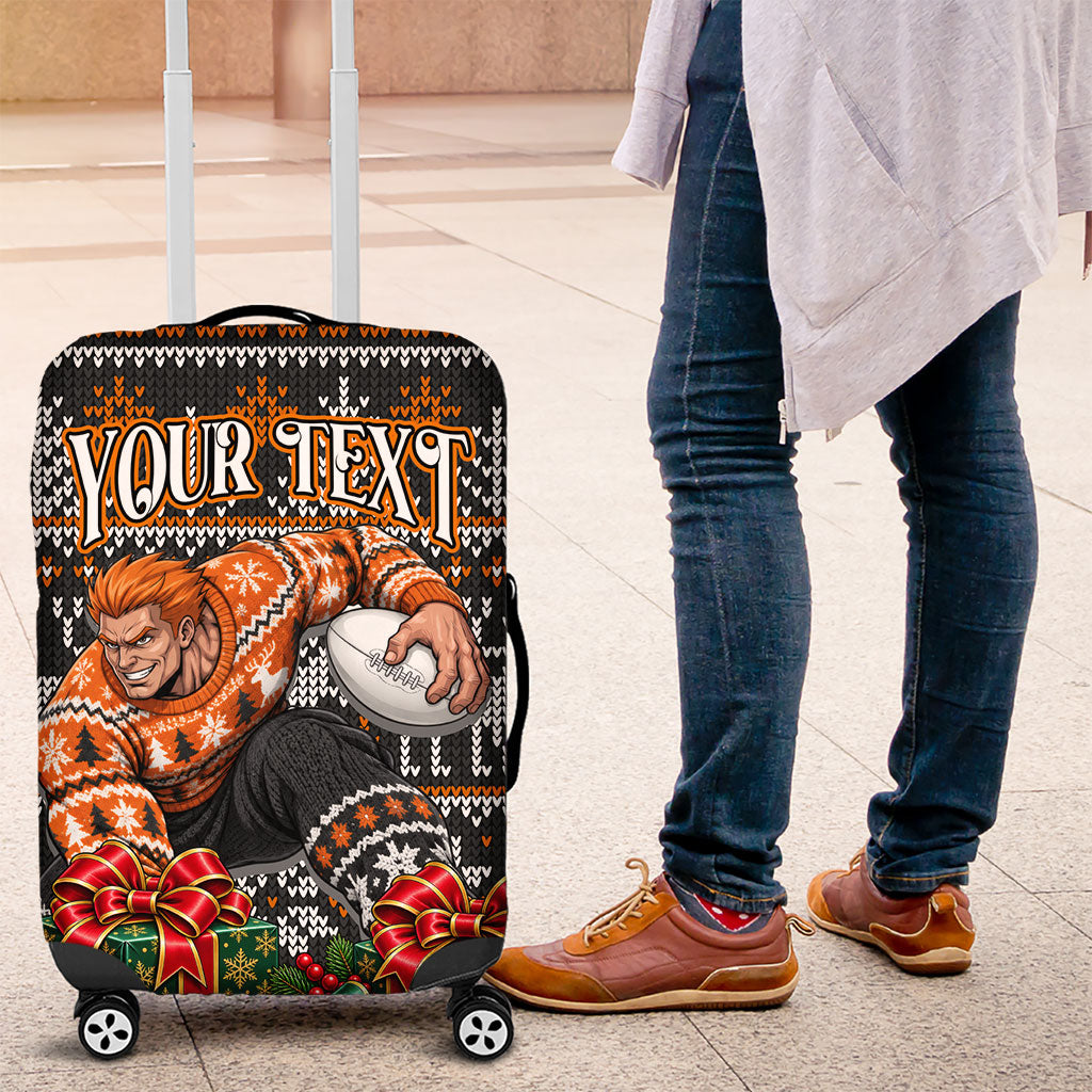 Personalized Giants Football Christmas Luggage Cover Australian Football Mascot - Ugly Xmas Pattern Festive