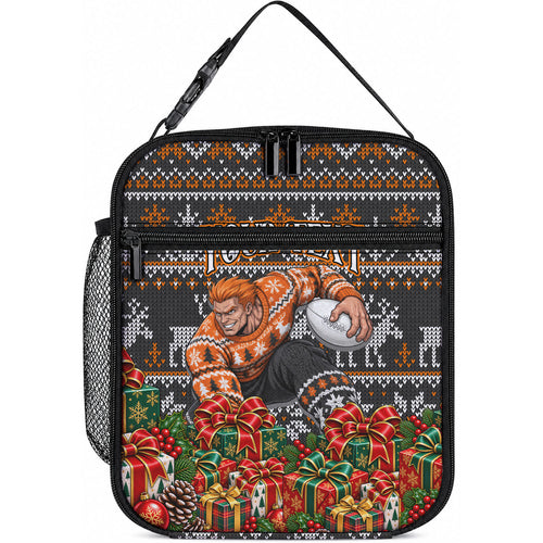 Personalized Giants Football Christmas Lunch Bag Australian Football Mascot - Ugly Xmas Pattern Festive