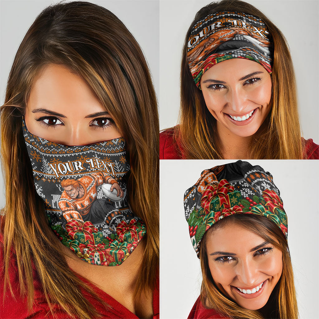 Personalized Giants Football Christmas Neck Gaiter Australian Football Mascot - Ugly Xmas Pattern Festive