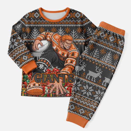 Personalized Giants Football Christmas Pajama Set Australian Football Mascot - Ugly Xmas Pattern Festive