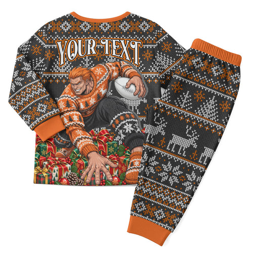 Personalized Giants Football Christmas Pajama Set Australian Football Mascot - Ugly Xmas Pattern Festive