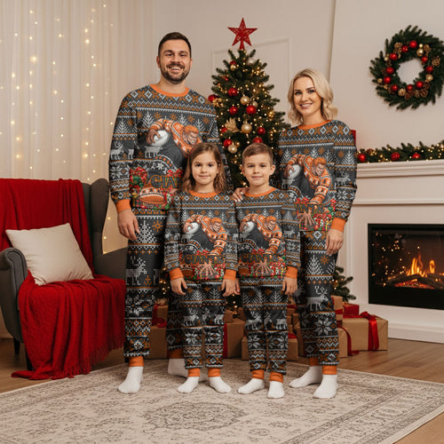Personalized Giants Football Christmas Pajama Set Australian Football Mascot - Ugly Xmas Pattern Festive