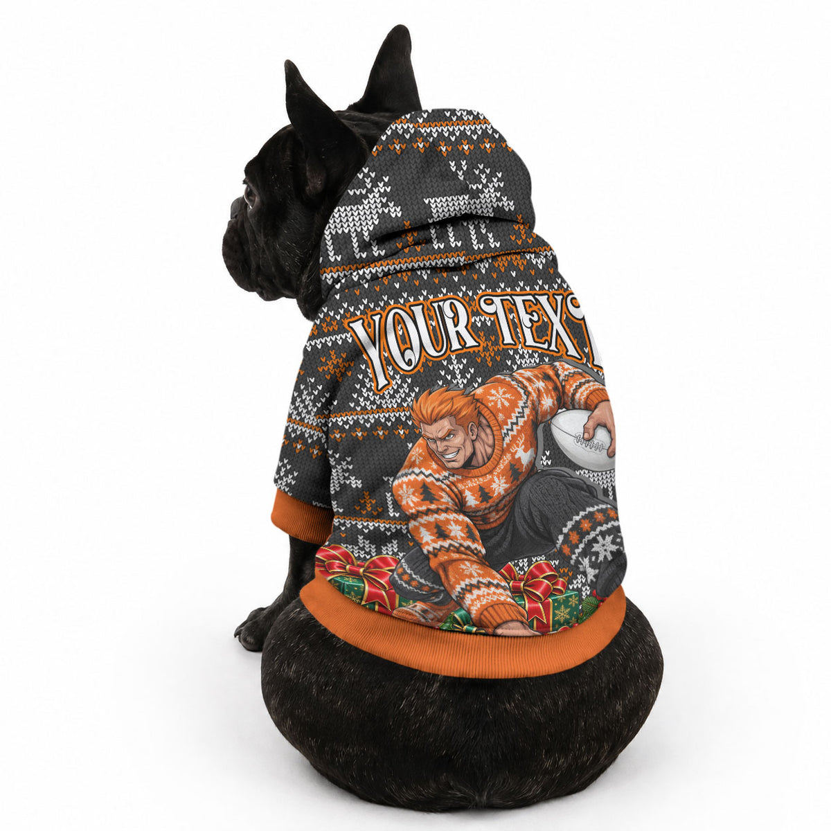 Personalized Giants Football Christmas Pet Hoodie Australian Football Mascot - Ugly Xmas Pattern Festive