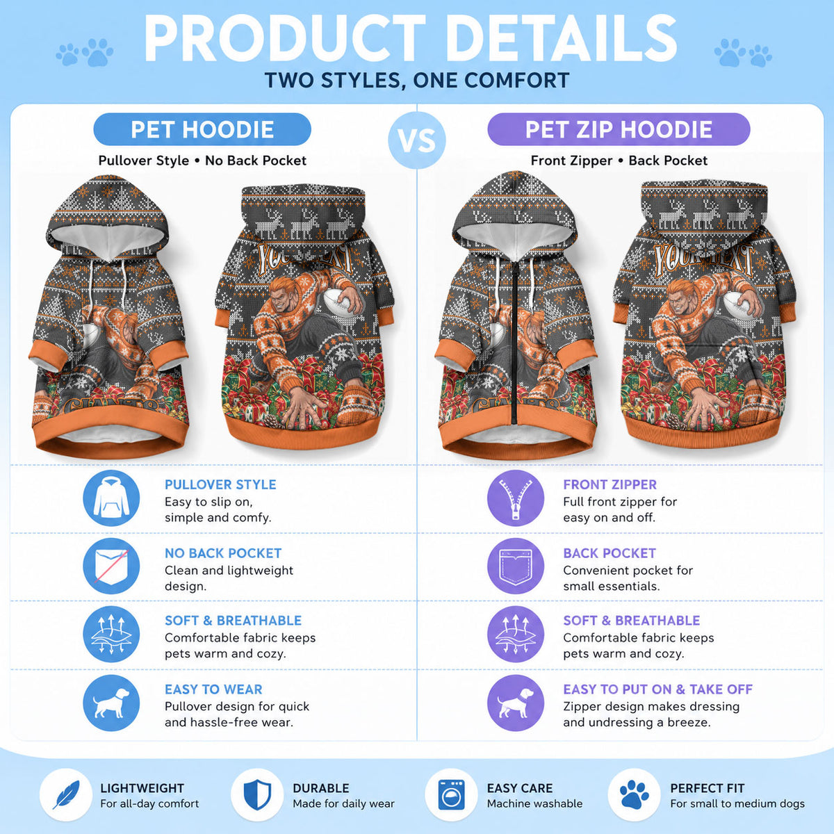Personalized Giants Football Christmas Pet Hoodie Australian Football Mascot - Ugly Xmas Pattern Festive