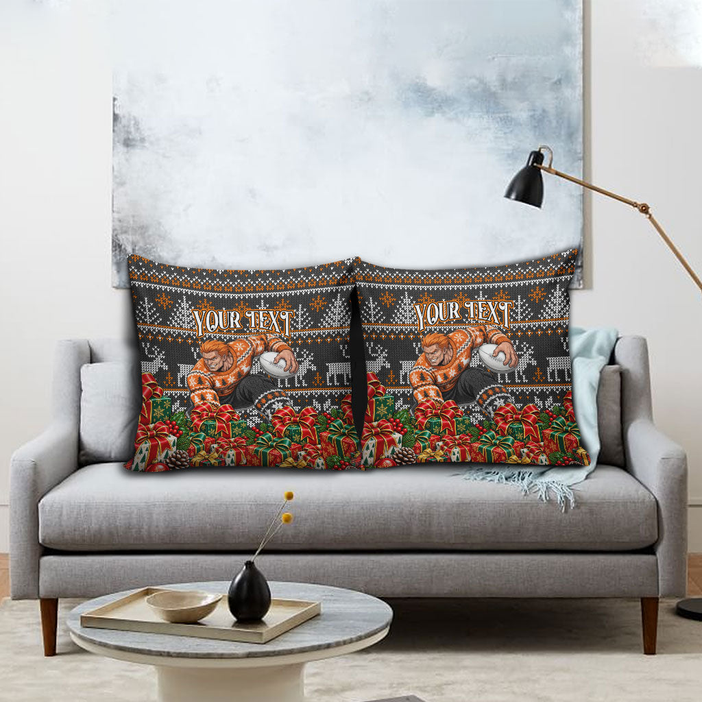 Personalized Giants Football Christmas Pillow Cover Australian Football Mascot - Ugly Xmas Pattern Festive