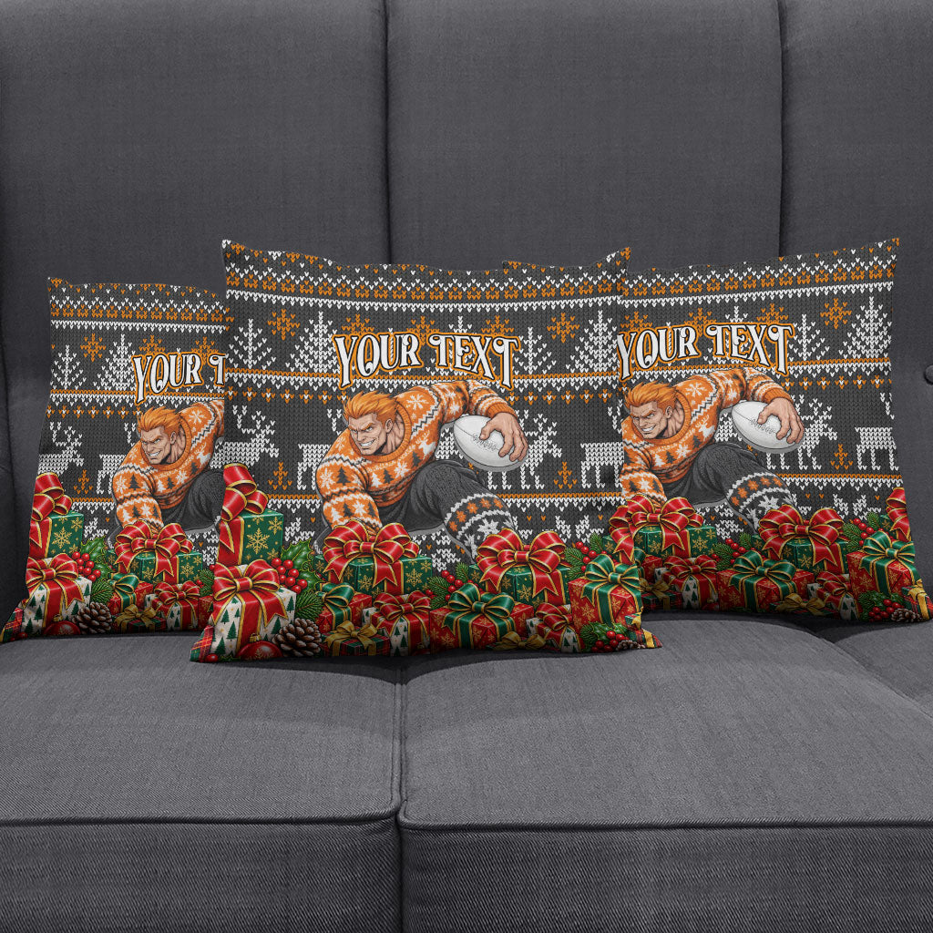 Personalized Giants Football Christmas Pillow Cover Australian Football Mascot - Ugly Xmas Pattern Festive