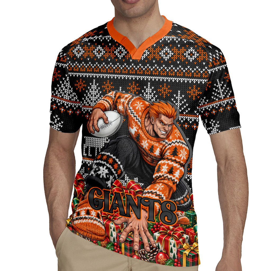Personalized Giants Football Christmas Rugby Jersey Australian Football Mascot - Ugly Xmas Pattern Festive