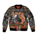 Personalized Giants Football Christmas Sleeve Zip Bomber Jacket Australian Football Mascot - Ugly Xmas Pattern Festive