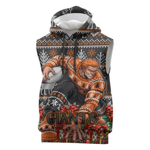 Personalized Giants Football Christmas Sleeveless Hoodie Australian Football Mascot - Ugly Xmas Pattern Festive