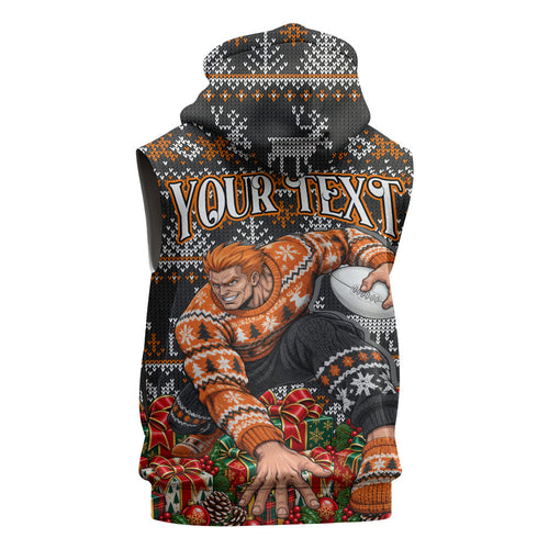 Personalized Giants Football Christmas Sleeveless Hoodie Australian Football Mascot - Ugly Xmas Pattern Festive
