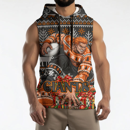 Personalized Giants Football Christmas Sleeveless Hoodie Australian Football Mascot - Ugly Xmas Pattern Festive